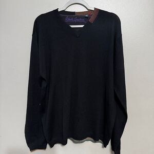Robert Graham Wool V Neck Pullover Sweater Fitted black size XL